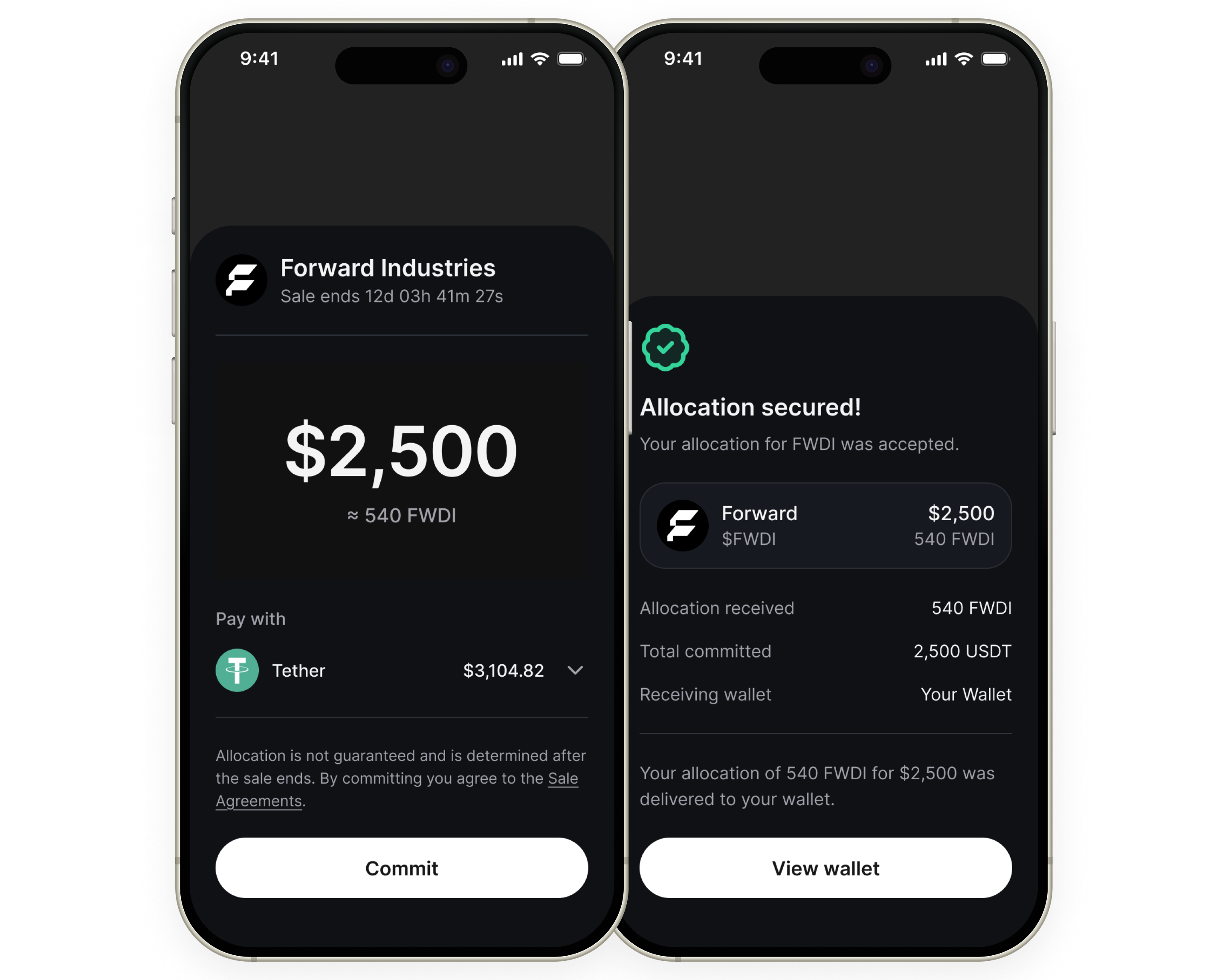 Token offerings displayed in a partner app experience