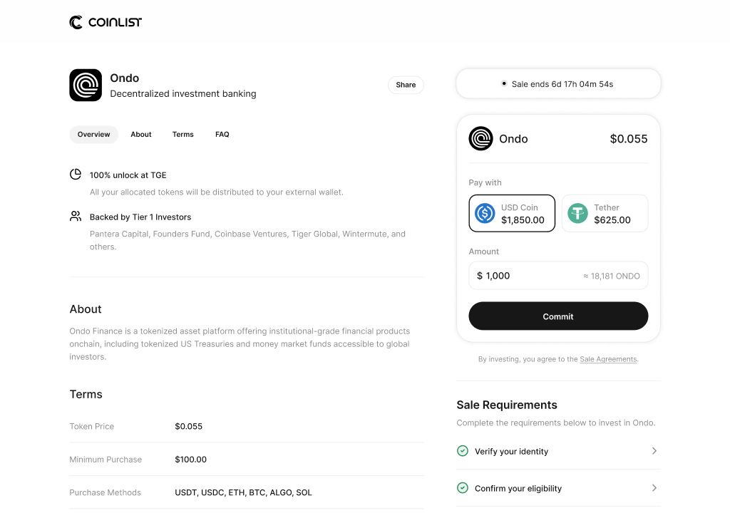 Run your raise on CoinList flow screenshot